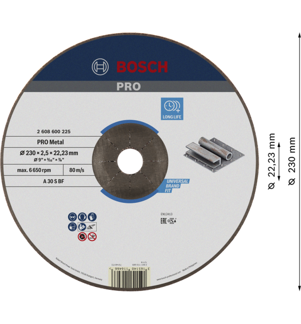 ლითონის საჭრელი დისკი 230X2.5 მმ VOGN