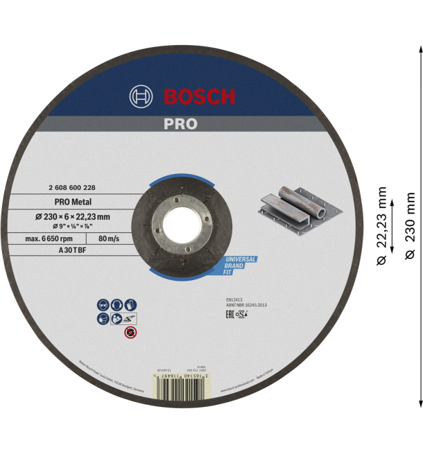 უხეში ლითონის ბორბალი 230X6 მმ