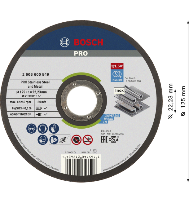 PRO Stainless Steel and Metal Bonded Cutting Disc 125x1