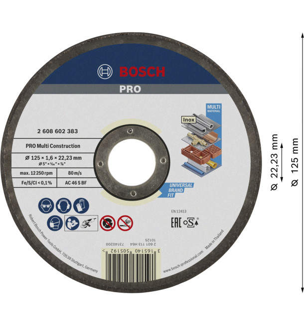 PRO Multi Construction Bonded Cutting Disc 125x1.6